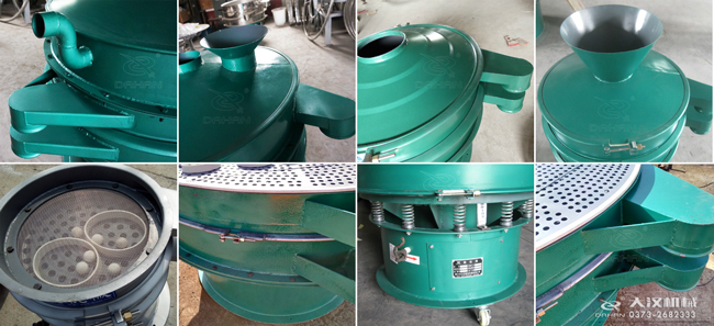 碳鋼振動篩進料口，出料口，篩框，篩網，彈跳球等細節(jié)展示