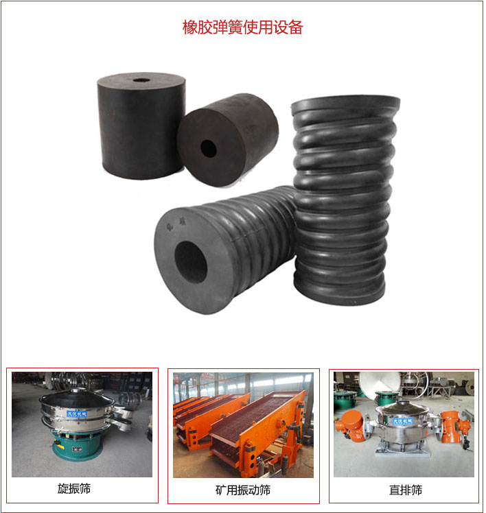 橡膠彈簧適用設(shè)備：旋振篩，礦用振動(dòng)篩，直排篩等
