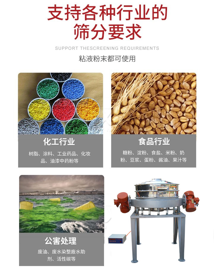 直排篩適用行業：化工行業，食品行業，金屬行業，以及公害處理等行業。支持各種行業的篩分要求。