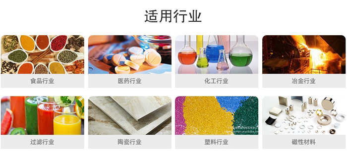 氣流篩粉機適用行業：食品，醫藥，化工，冶金，過濾，陶瓷，塑料，磁性材質等行業。